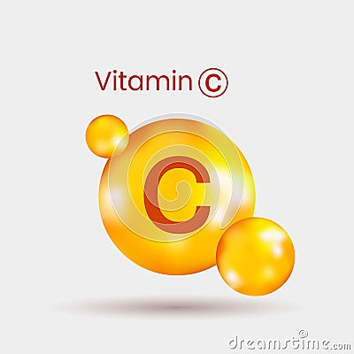 Realistic volumetric dragee of vitamin C with shadow Cartoon Illustration