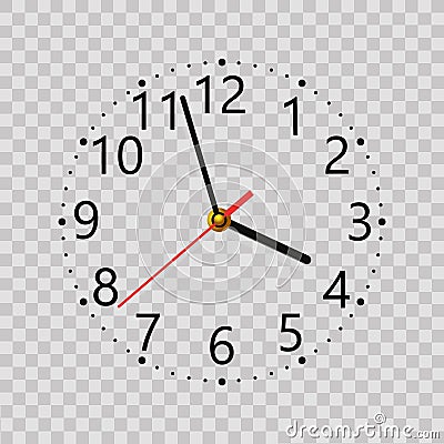 Realistic wall clock on transparent background. Vector. Vector Illustration