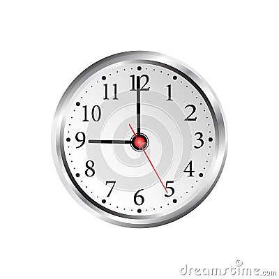 Realistic wall clock on a white background. Cartoon Illustration