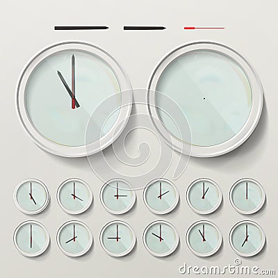 Realistic Wall Clocks Set Vector Illustration. Wall Analog Clock. Realistic Second Minute Hour Vector Illustration