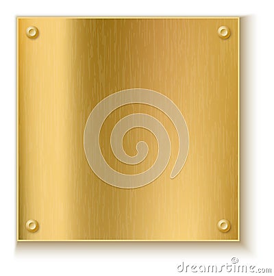 Realistic wall plate. Golden blank metal board Vector Illustration