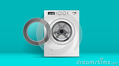 Realistic washing machine front view of steel washer domestic household appliance concept Vector Illustration