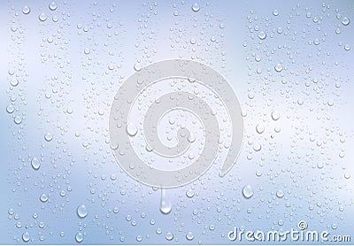 Realistic water droplets on the transparent window. Vector Illustration