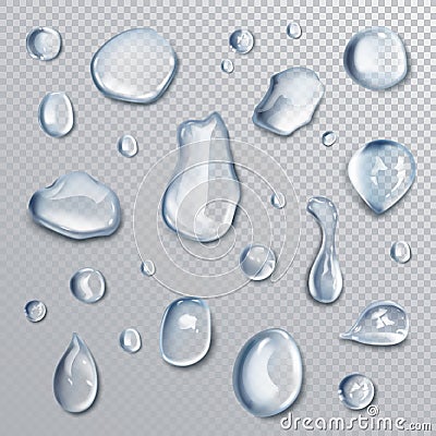 Realistic water drops set on dark background Vector Illustration