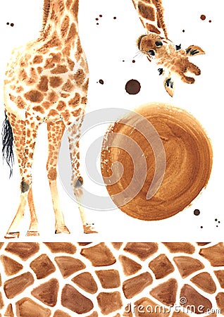 Realistic watercolor giraffe Cartoon Illustration