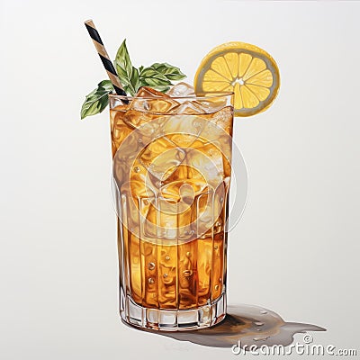 Realistic Watercolor Illustration Of Arnold Palmer Cocktail Stock Photo