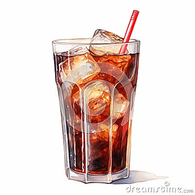 Realistic Watercolor Illustration Of A Glass Of Cola Cartoon Illustration