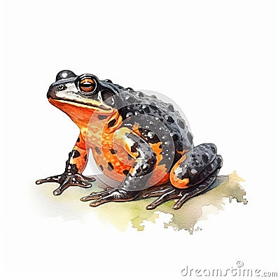 Realistic Watercolor Illustration Of Orange And Black Frog Stock Photo