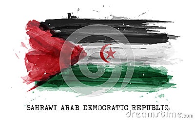 Realistic watercolor painting flag of Sahrawi arab democratic republic . Vector Vector Illustration