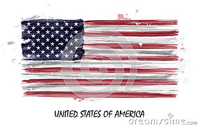 Realistic watercolor painting flag of United states of america . Vector Vector Illustration