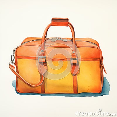Realistic Watercolor Painting Of An Orange Satchel With Streamline Elegance Stock Photo