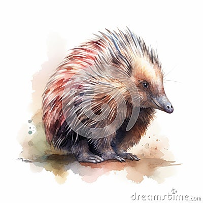 Realistic Watercolor Painting Of A Pig Echidna Cartoon Illustration