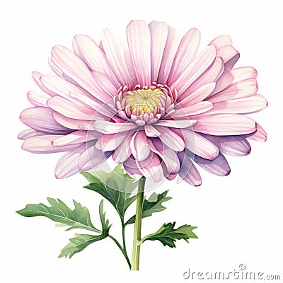 Realistic Watercolor Pink Daisy Clipart With Vintage Imagery Cartoon Illustration