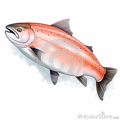 Realistic Watercolor Salmon Clipart With Streamlined Design Cartoon Illustration