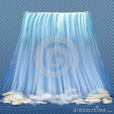 Realistic waterfall with blue clean water and stones, water rapids vector illustration Vector Illustration