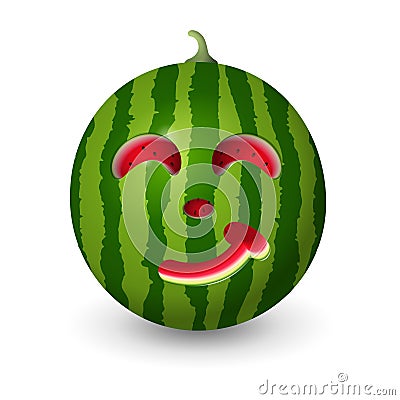 Realistic watermelon carved into summer symbol shapes smiling emoji - vector illustration isolated on white Vector Illustration