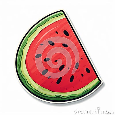 Realistic Watermelon Cut Sticker With Vibrant Colors And Unique Design Cartoon Illustration