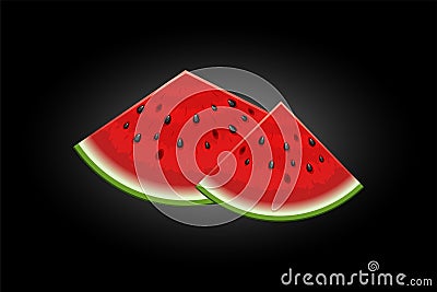 Realistic watermelon slices isolated on black Vector Illustration