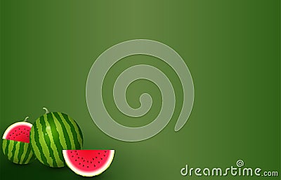 Realistic watermelons on green background - banner Vector Illustration