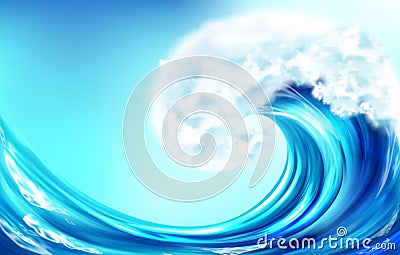 Realistic wave big ocean or sea curve water splash Vector Illustration