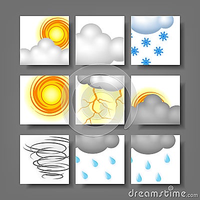 Realistic Weather Icon set with clipping mask Vector Illustration