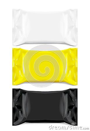 Realistic White, Black and Yellow Blank template Packaging Foil for wet wipes. realistic foil package. Vector Illustration