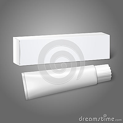 Realistic white blank paper package box with tube Vector Illustration