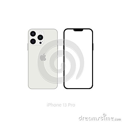 Realistic white iPhone 13 pro mockup, Smartphone vector white screen, iPhone mockup Vector Illustration