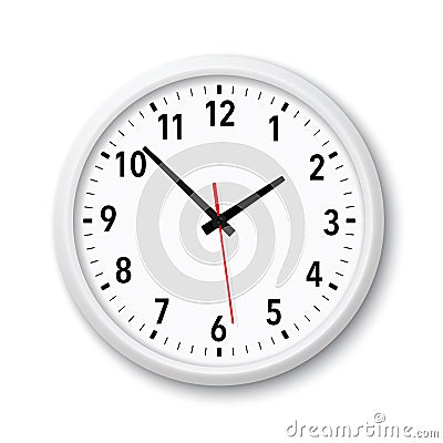 Realistic white modern quartz wall clock - stock vector Cartoon Illustration