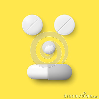 Realistic white pills, capsule and granule, dragee or drop, vector illustration templates for drugs and medical preparations Vector Illustration