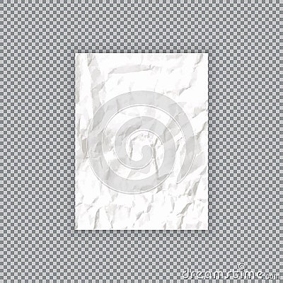 Realistic white rumpled paper sheet on transparent background. Texture of crumpled paper. Vector Vector Illustration