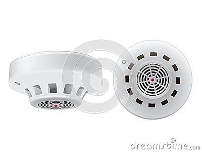 Realistic white smoke detector with red indicator vector illustration alarm fire sensor security Vector Illustration
