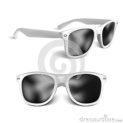 Realistic white sun glasses isolated on white background. vector illustration Vector Illustration