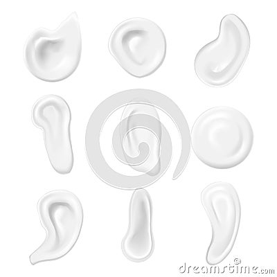 Realistic White Swirl or Foam Cream Set Cosmetic Product. Vector Vector Illustration