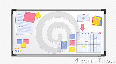 Realistic whiteboard for memo notes and planner Stock Photo