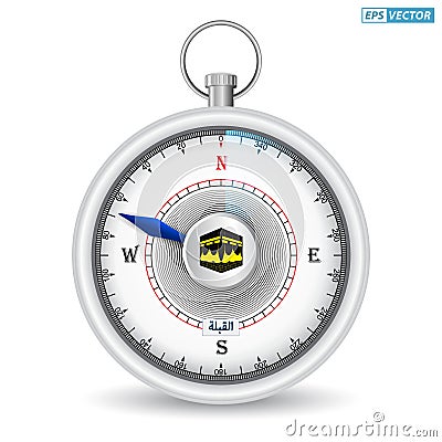 realistic wind compass for kabah direction or al haram mosque directional compass (translation text : kaba direction Vector Illustration