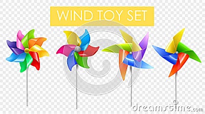 Realistic Wind Mill Toy Transparent Icon Set Vector Illustration