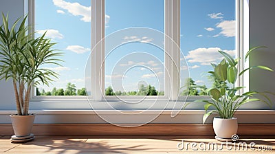 Realistic Window With Trees: High Quality Photo In Unreal Engine Stock Photo