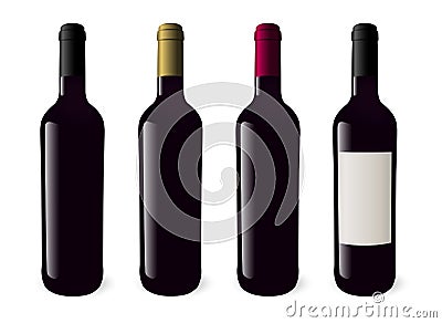 Realistic wine bottle illustration. Vector illustration. Different colors of stopper. Vector Illustration