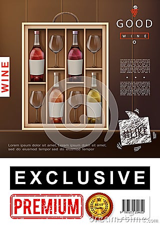 Realistic Wine Premium Poster Cartoon Illustration