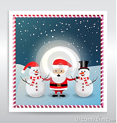 Realistic winter sale banner template with shopping bag & Santa clausSanta Claus with snowman abstract Vector Illustration