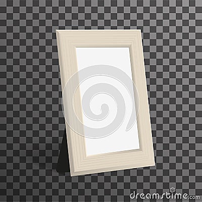 Realistic woden picture or photo frame mock up standing on transparent background. Vector Illustration