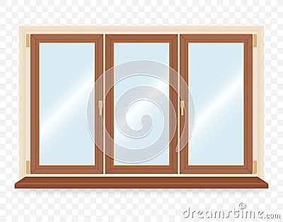 Realistic wooden plastic window Vector Illustration