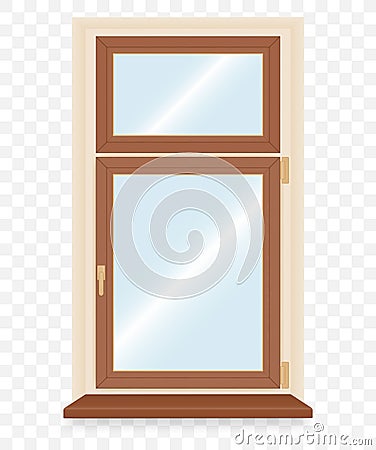 Realistic wooden plastic window Vector Illustration