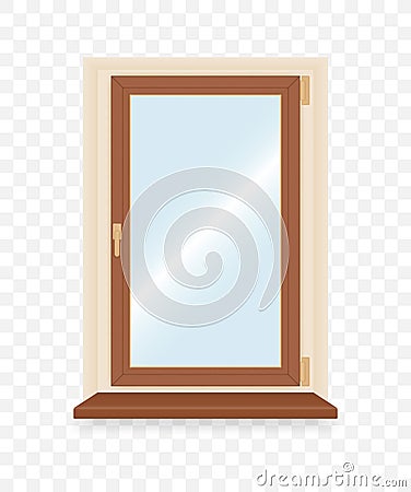 Realistic wooden plastic window Vector Illustration