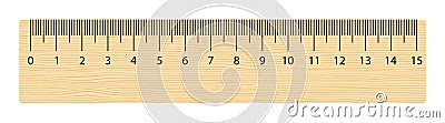 Realistic wooden ruler 15 centimeters. Math tool Vector Illustration