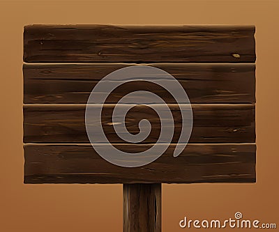 Realistic wooden signboard. Old brown wood. Timber texture for frame or sign board. Guidepost and billboard. Empty Vector Illustration