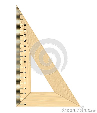 Realistic wooden triangular ruler isolated on white background Stock Photo