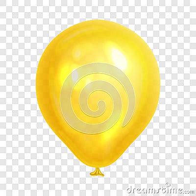 Realistic yellow balloon, isolated on transparent background. Vector Illustration