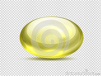 Realistic yellow capsule pills. Oil medicine vitamin, golden bubble with collagen. Vector vitamin A, E, D or fish oil Vector Illustration